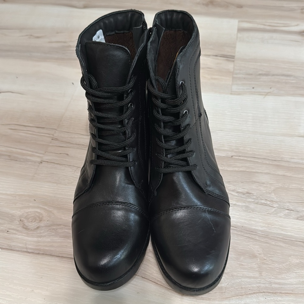 Sandro Moscoloni Black Leather Combat Moto Boots Lace Up Side Zip Sz 10 - Picture 6 of 8